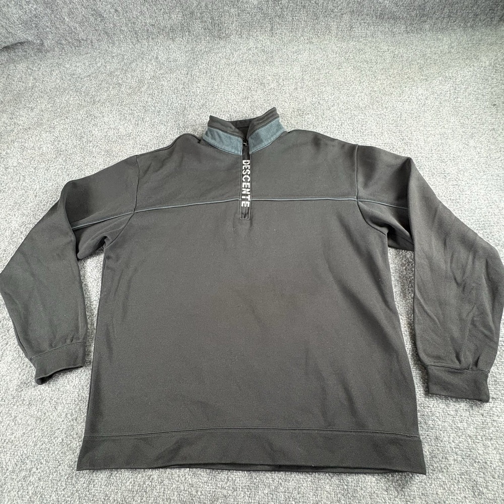 Descente Pullover Men L Black 1/4 Zip‎ Sportswear Athleisure Grunge Paint Splat